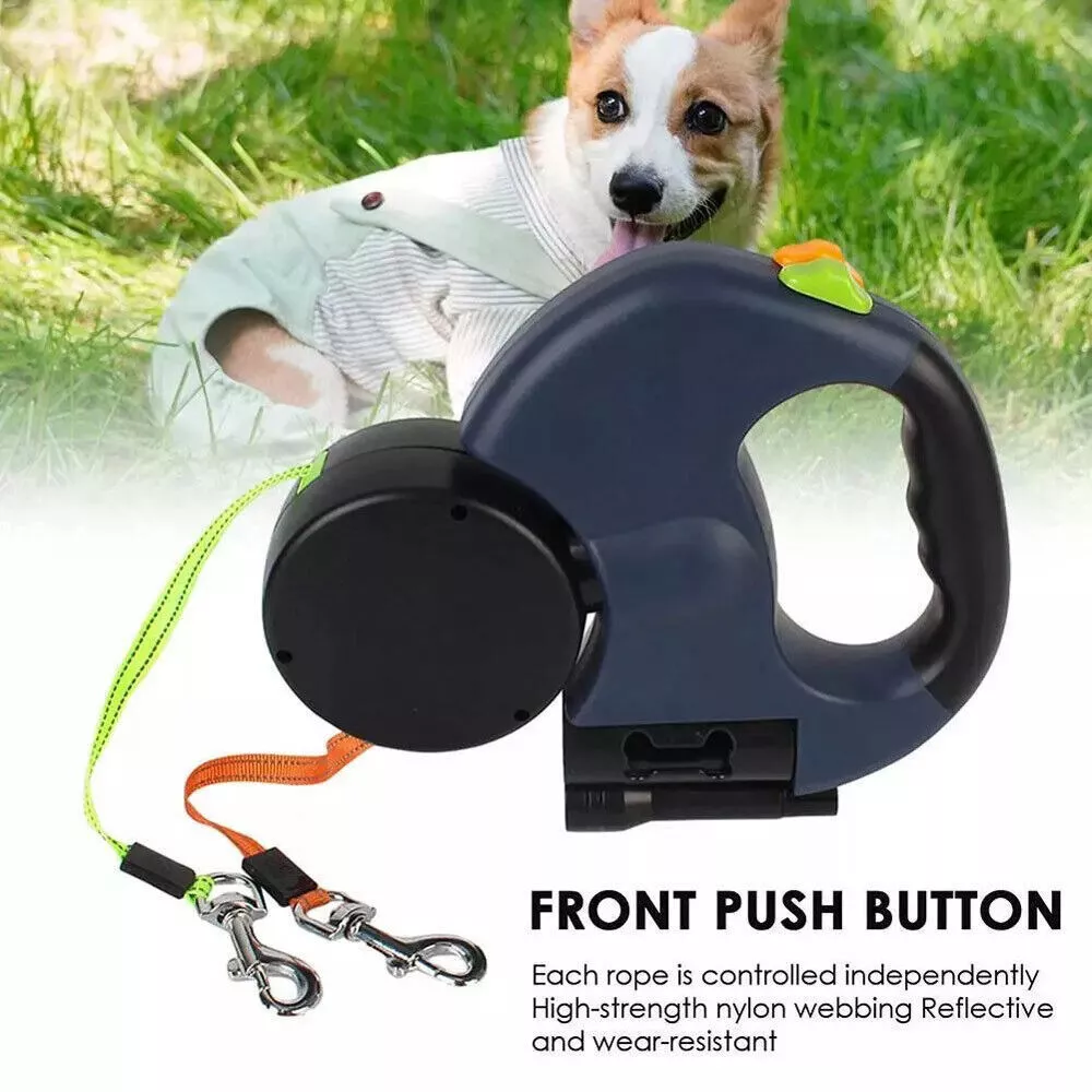 Dual Retractable Dog Walking Leash – Reflective 360° Swivel for Two Dogs