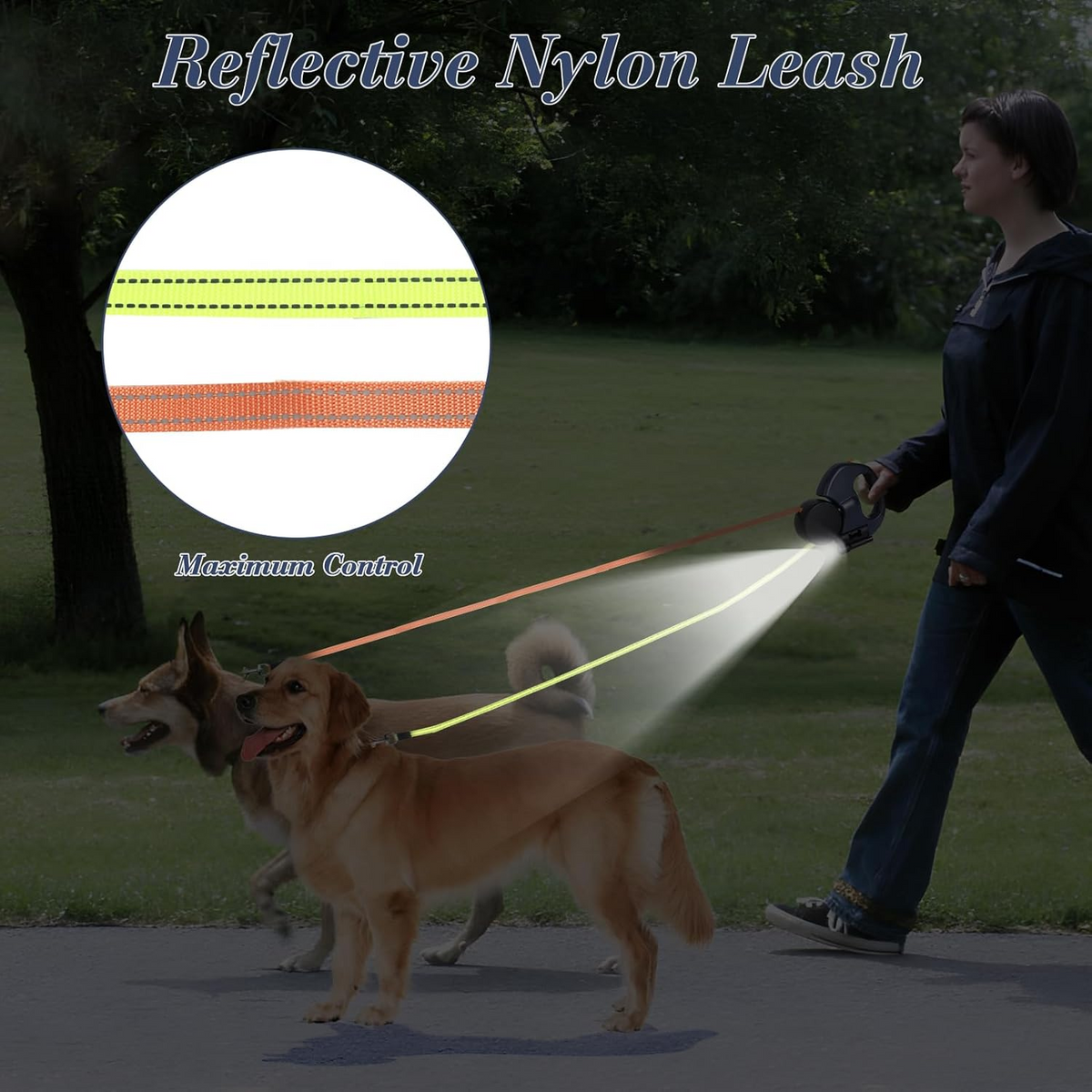 Dual Retractable Dog Walking Leash – Reflective 360° Swivel for Two Dogs