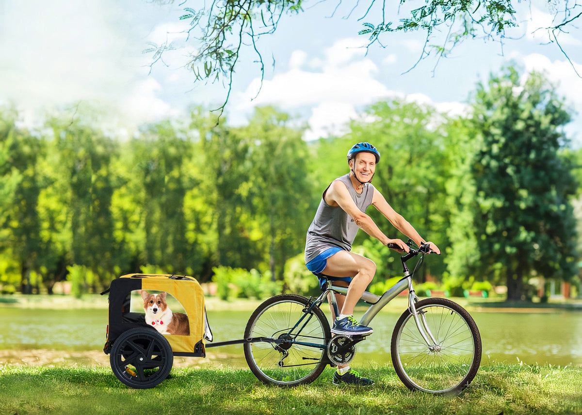 Yellow Foldable Pet Stroller and Bike Trailer