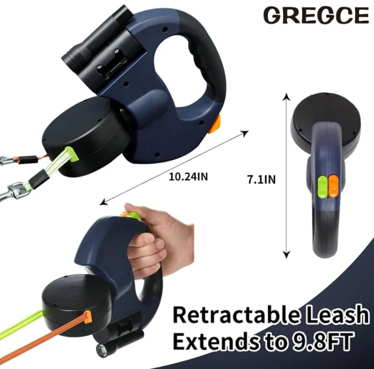 Dual Retractable Dog Leash – Reflective 360° Swivel for Two Dogs