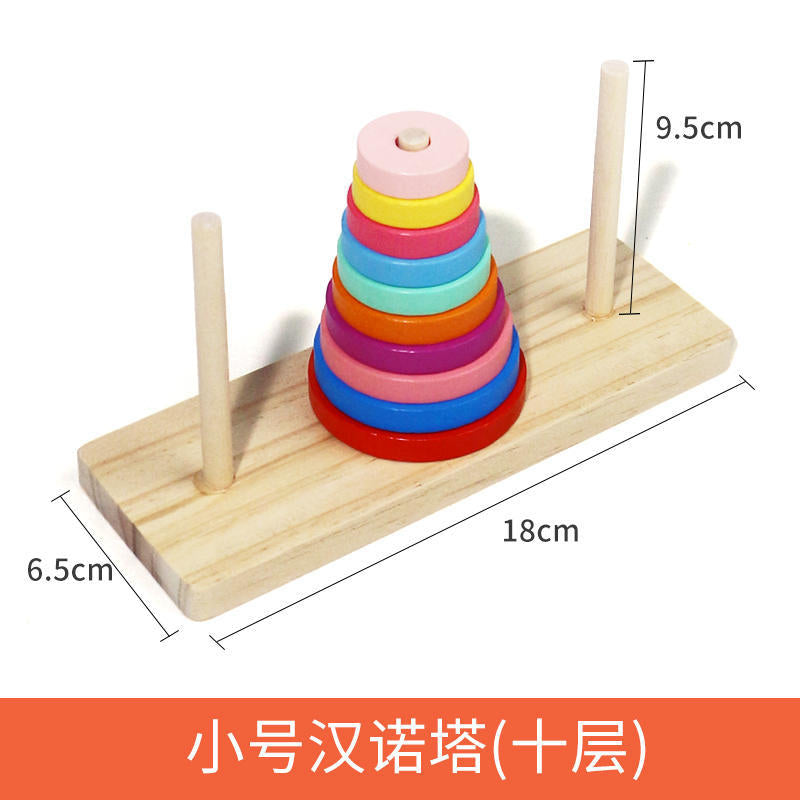 Large Wooden Tower of Hanoi - Educational Toy for Kids, colorful discs arranged on a wooden base for problem-solving.