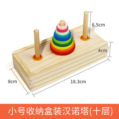 Large Wooden Tower of Hanoi - Educational Toy for Kids with colorful discs on a wooden base.