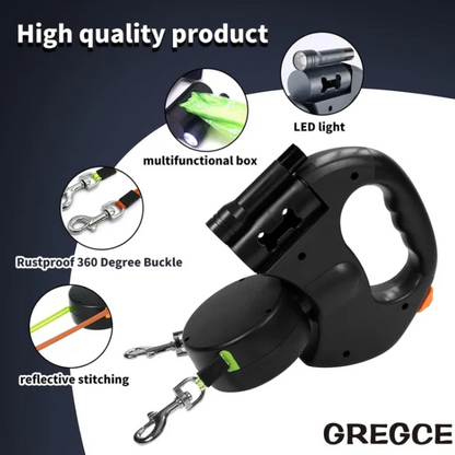 Dual Retractable Dog Leash – Reflective 360° Swivel for Two Dogs