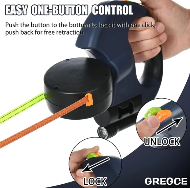 Dual Retractable Dog Leash – Reflective 360° Swivel for Two Dogs