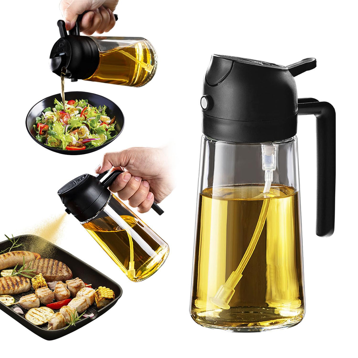 KitchenMaster 16oz Dual-Function Olive Oil Sprayer and Dispenser - Black