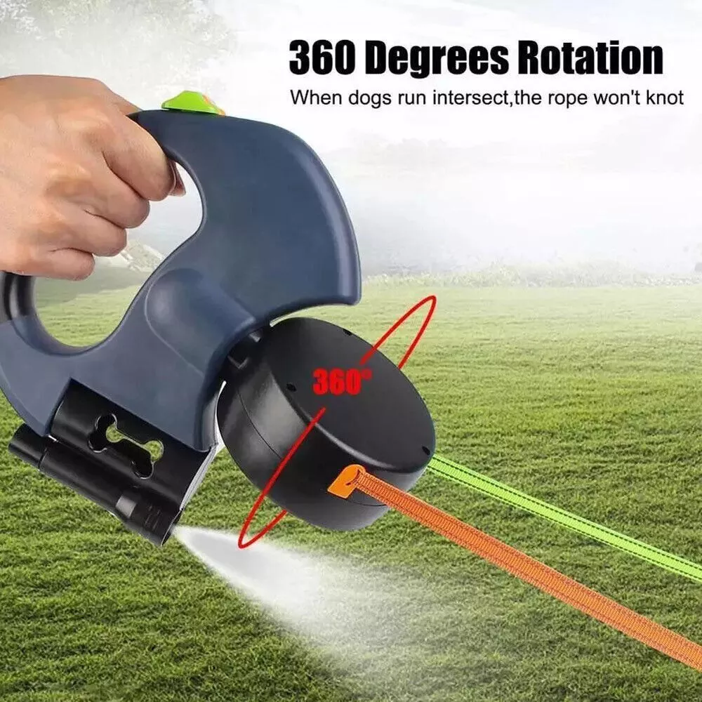 Dual Retractable Dog Walking Leash – Reflective 360° Swivel for Two Dogs