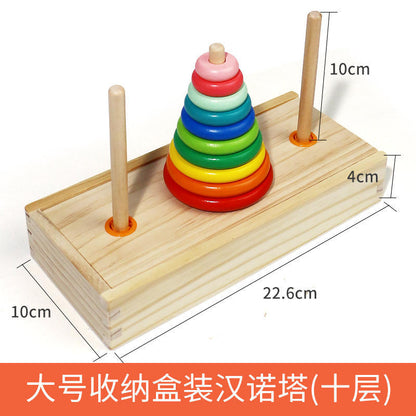 Large Wooden Tower of Hanoi - Educational Toy for Kids with colorful discs on a wooden base.