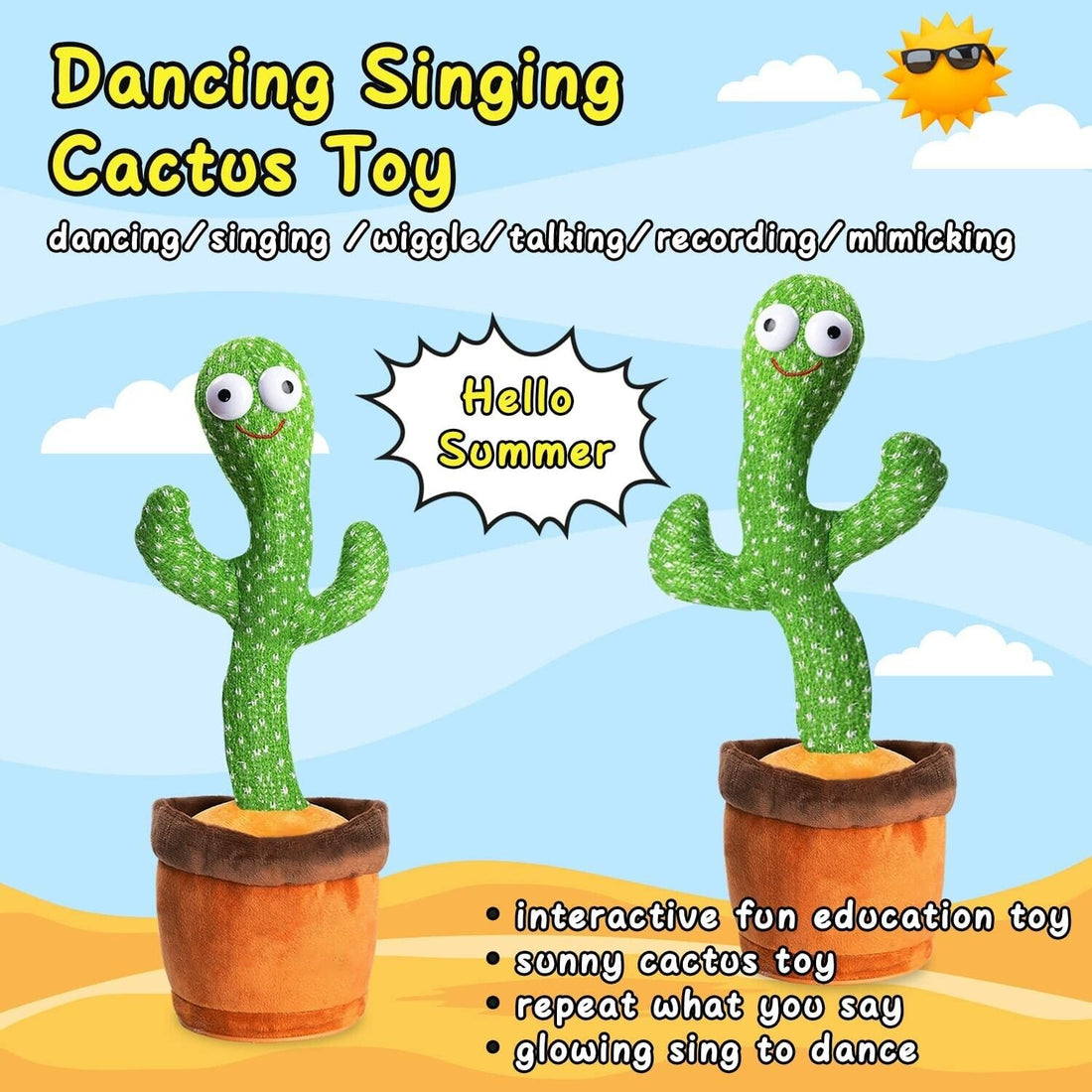 Dancing Cactus Electronic Plush Toy – Singing, Recording &amp; Shaking Fun