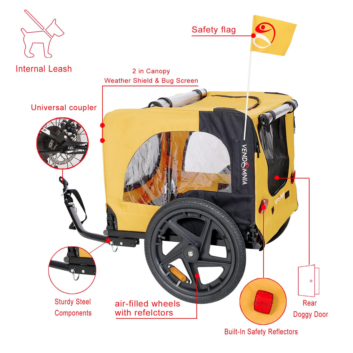 Yellow Foldable Pet Stroller and Bike Trailer