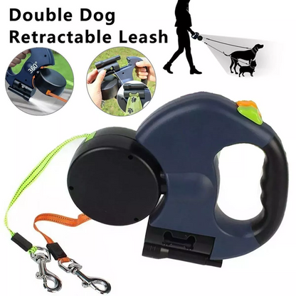 Dual Retractable Dog Walking Leash – Reflective 360° Swivel for Two Dogs