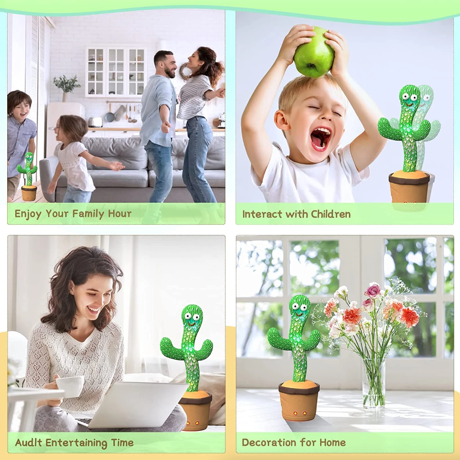 Dancing Cactus Electronic Plush Toy – Singing, Recording &amp; Shaking Fun