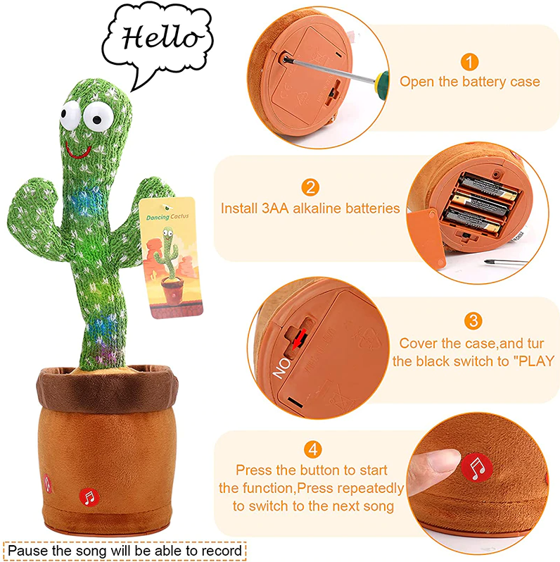 Dancing Cactus Electronic Plush Toy – Singing, Recording &amp; Shaking Fun