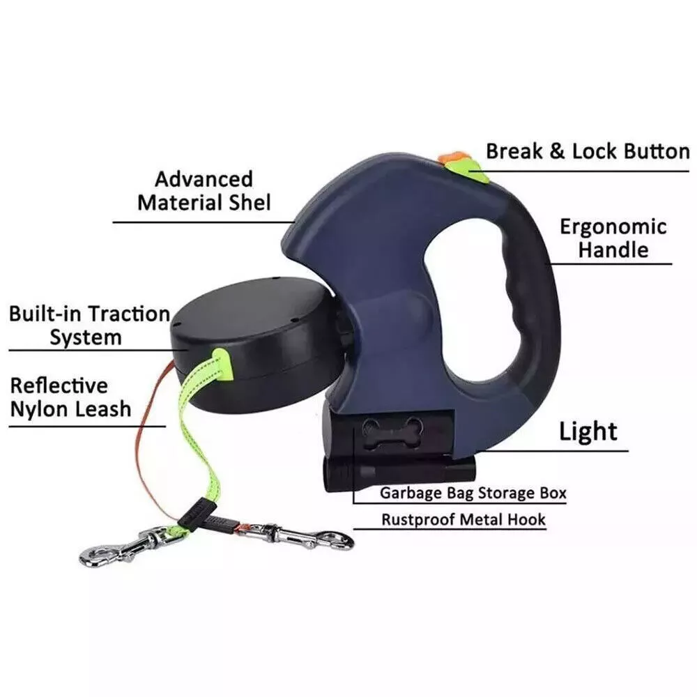 Dual Retractable Dog Walking Leash – Reflective 360° Swivel for Two Dogs