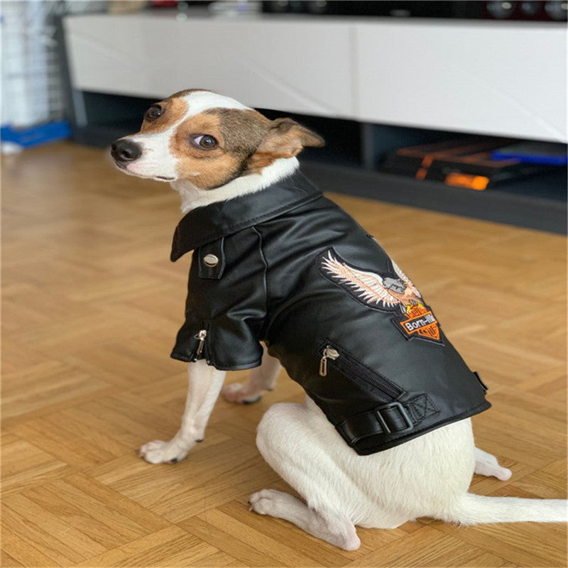 Chic Embroidered PU Leather Dog Jacket